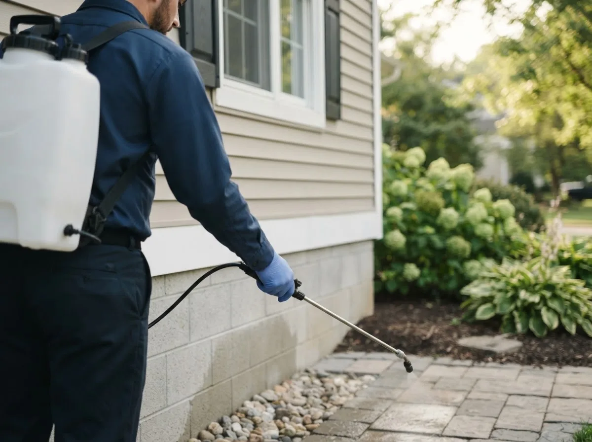 Pest control technician inspecting a home in Limington, ME